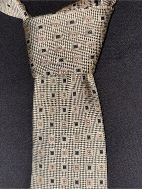 Vintage Peacock Pure Silk Handmade Men's Designer Geometric Tie Gray Brown Black